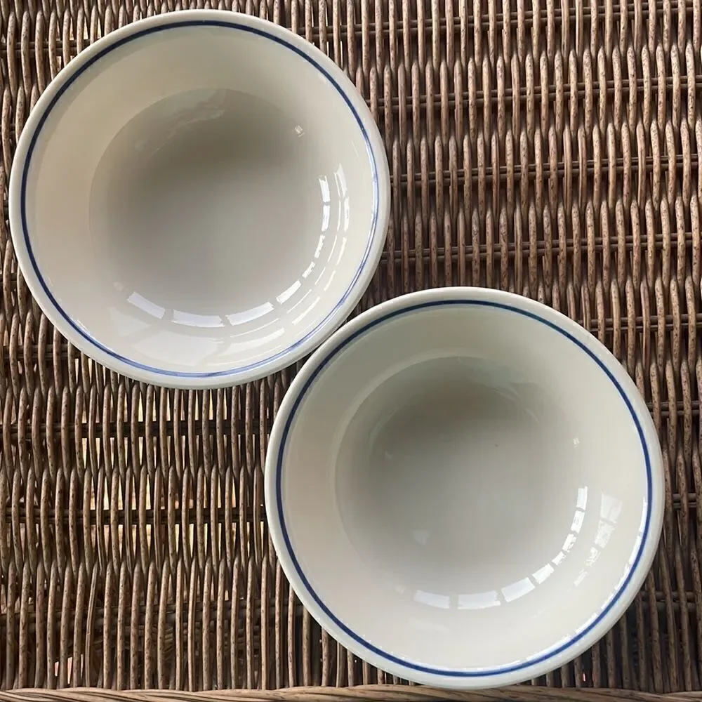 Set of 2 Corelle Sandstone Navy Band Berry Dishes